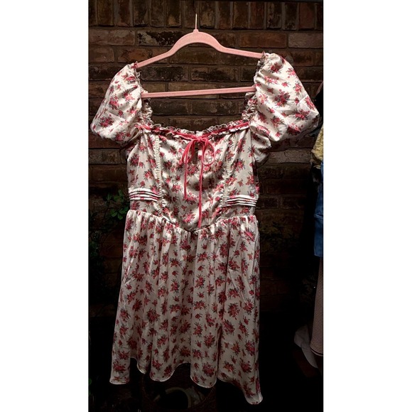 For Love & Lemons Dresses & Skirts - For Love & Lemons Etienne Mini Dress Puff Sleeve Cream Floral Cottagecore Small